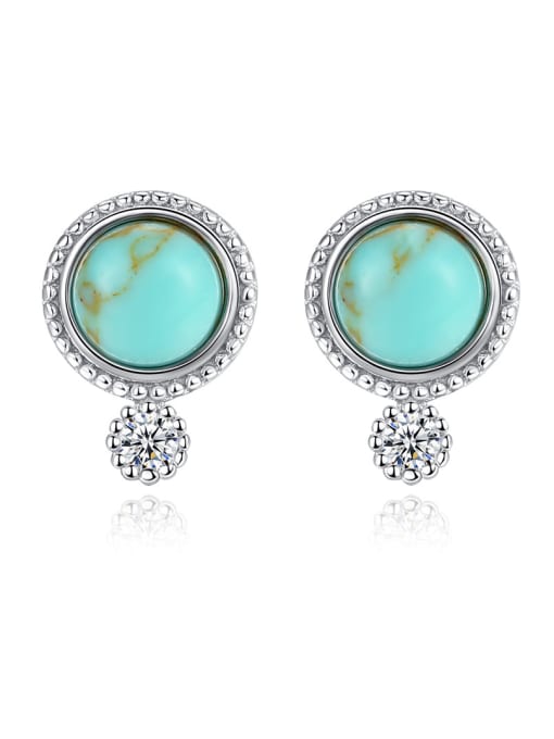 CCUI 925 Sterling Silver With Turquoise Vintage Sliver Round Stud Earrings 0