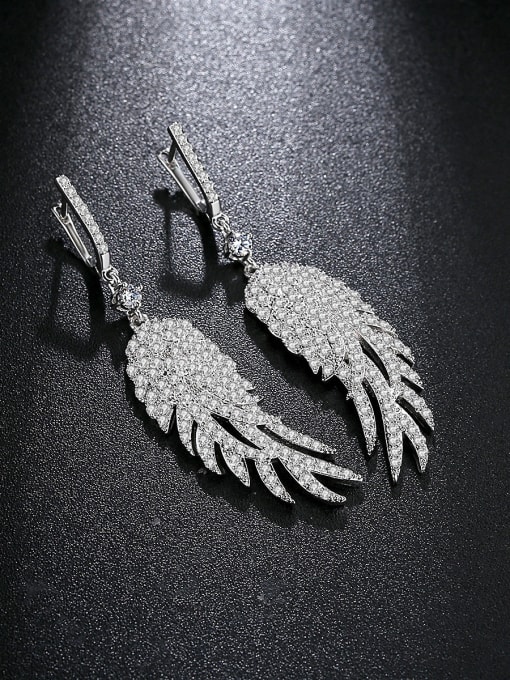 BLING SU AAA zircon inlaid fashion Feather Earrings Gift 1