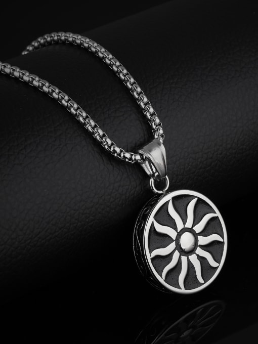 Open Sky Stainless Steel With Black Gun Plated Vintage Round with sun Necklaces 1