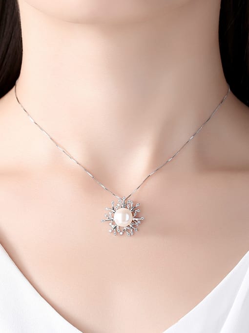 CCUI Sterling Silver with AAA zircon natural pearls and Snowflake Necklace 1