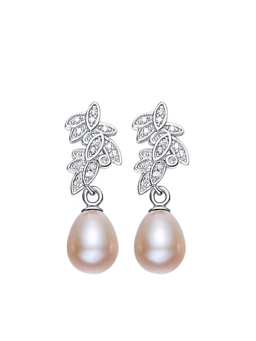 CEIDAI Fashion Leaves-stack Freshwater Pearl Stud Earrings 0