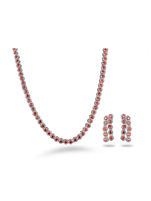 red Exquisite Platinum Plated Red Zircon Two Pieces Jewelry Set