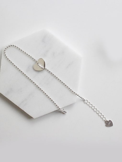 DAKA Simple Smooth Heart Silver Tiny Beads Chain Bracelet 0
