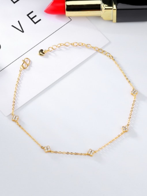 Open Sky Simple Cubic Rhinestones Gold Plated Anklet 2