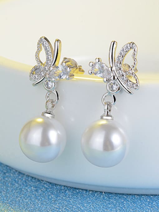 AI Fei Er Fashion Imitation Pearl Cubic Zirconias Butterfly Stud Earrings 2