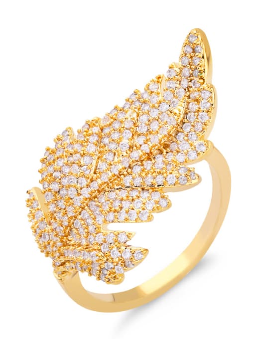 Golden Copper With Cubic Zirconia Fashion Leaf Cocktail Rings