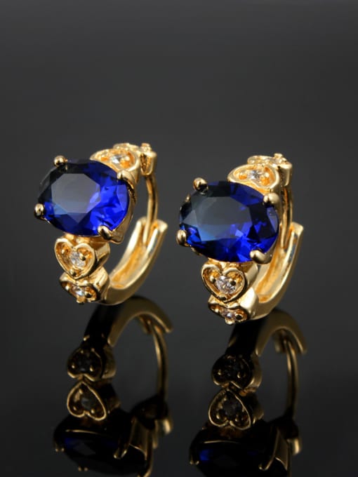 SANTIAGO High Quality Blue 18K Gold Plated Zircon Clip Earrings 1