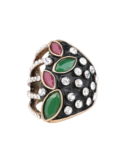 Gujin Unique Vintage style Oval Resin stones White Rhinestones Alloy Ring