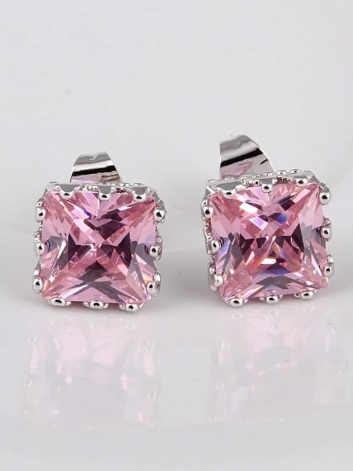 Pink Classic Square AAA Zircon, European And American Quality Gold Plated stud Earring