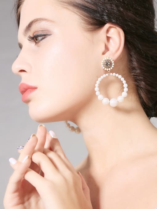 KM Elegant Temperament Circle Pearl Women Drop Earrings 1