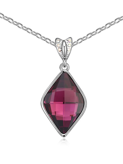 Purple Simple Rhombus austrian Crystal Pendant Alloy Necklace