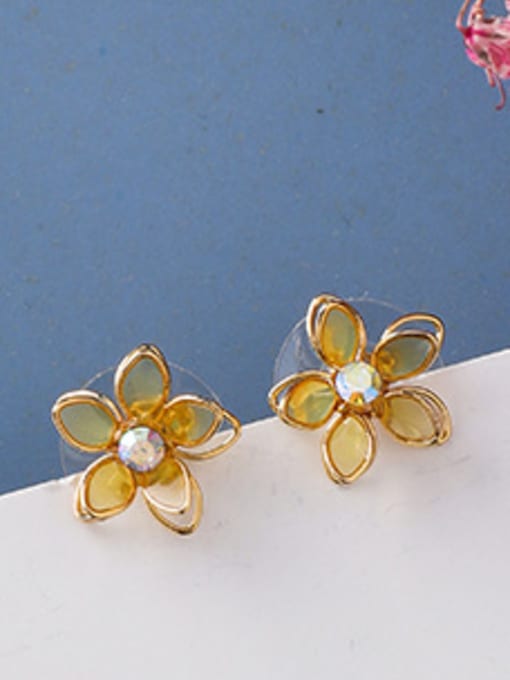 B Yellow Alloy With Acrylic Cute Colour Lotus Stud Earrings