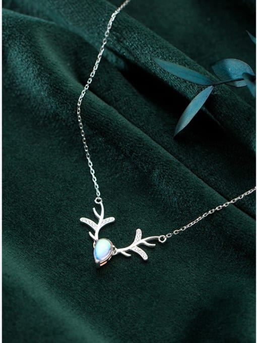 Rosh 925 Sterling Silver With Silver Plated Simplistic Antler Water Drop Necklaces 2