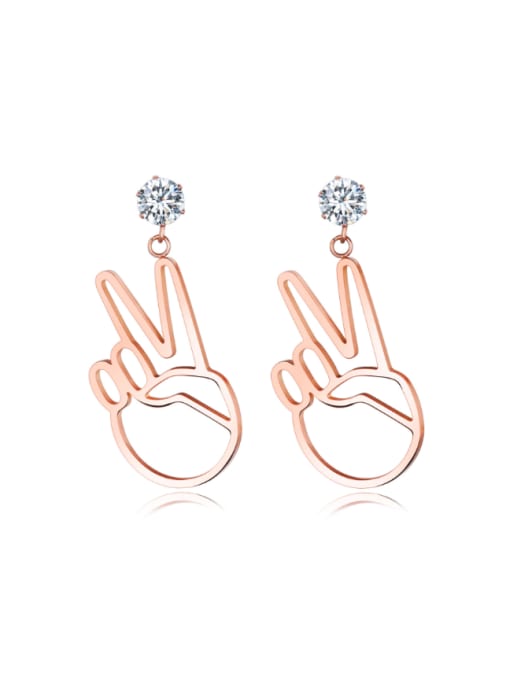 Open Sky Personalized V Gesture Rose Gold Plated Titanium Drop Earrings 0