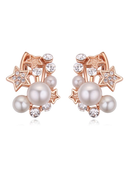 QIANZI Fashion Imitation Pearls Stars Rose Gold Plated Alloy Stud Earrings 2