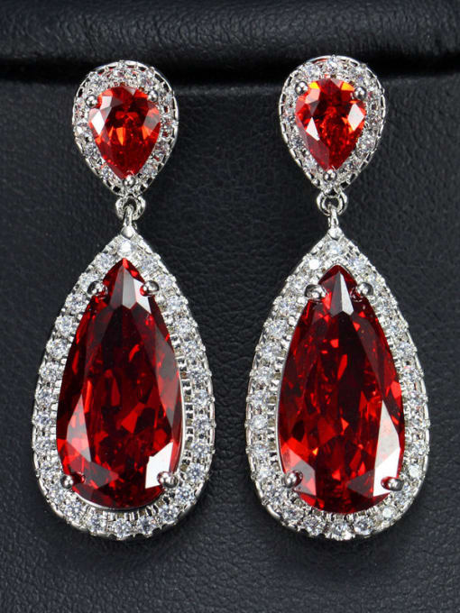 Red Shining Evening Party Drop Cluster earring