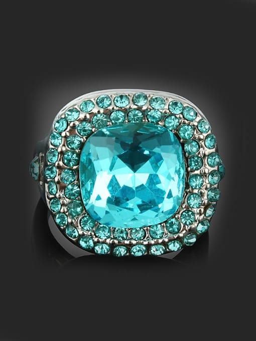 Wei Jia Exaggerated Blue Square Crystal Cubic Rhinestones Alloy Ring 0