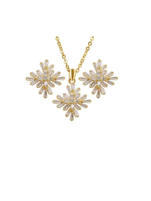 Champagne gold Copper With Cubic Zirconia Simplistic Flower Earrings And Necklaces 2 Piece Jewelry Set