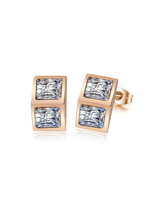 CONG All-match Rose Gold Plated Zircon Stud Earrings 0