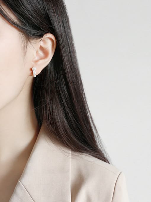 DAKA 925 Sterling Silver Imitation Pearl Trendy Stud Earrings 3