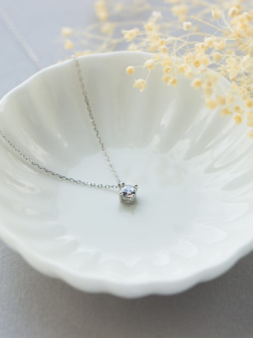 Rosh S925 Silver Single Diamond Sweet Short Necklace 2