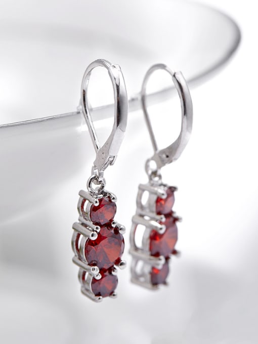 Platinum Exquisite Red Zircons Copper Drop Earrings