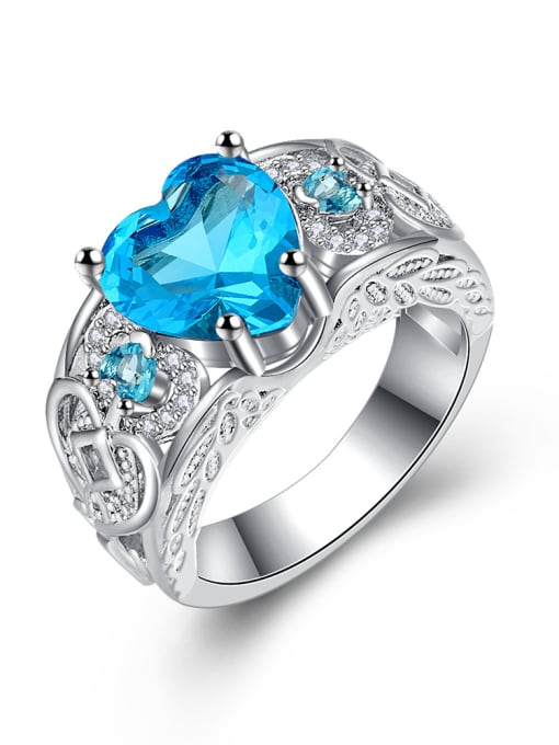 Sea Blue Color Shining Heart-shape Zircons Fashion Ring