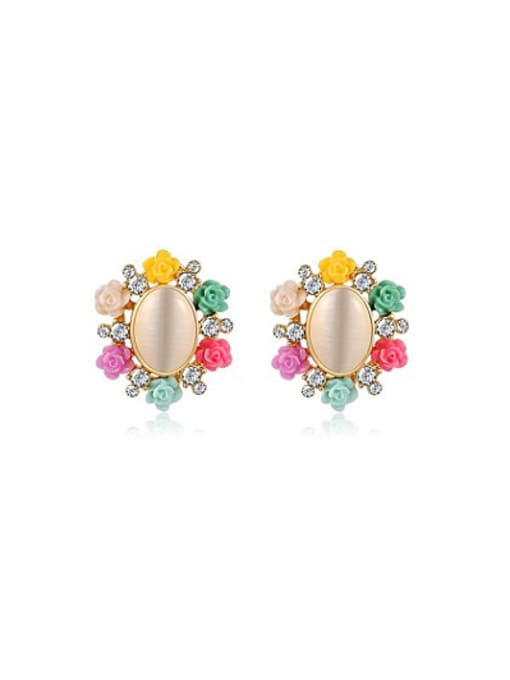 18k Gold Temperament Flower Shaped Opal Stud Earrings