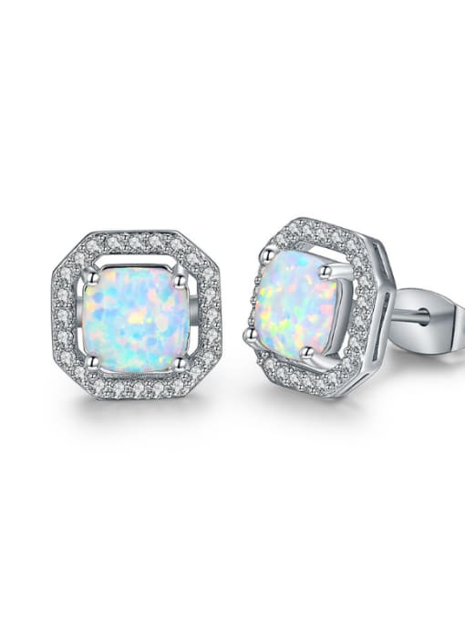 Platinum Geometric Shaped Opal Stones Classical Stud  Earrings