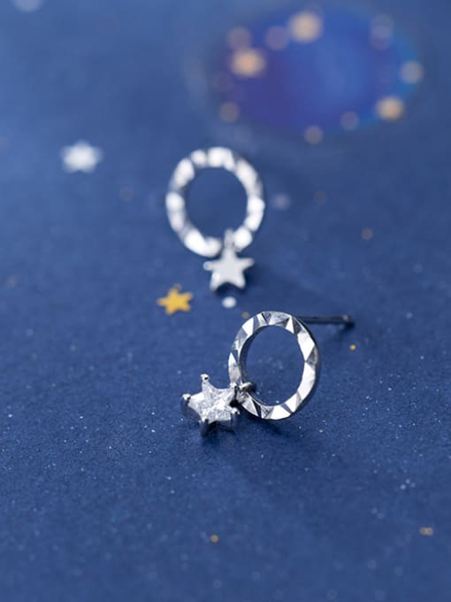 Rosh 925 Sterling Silver With Silver Plated Personality Round&Star Stud Earrings 1