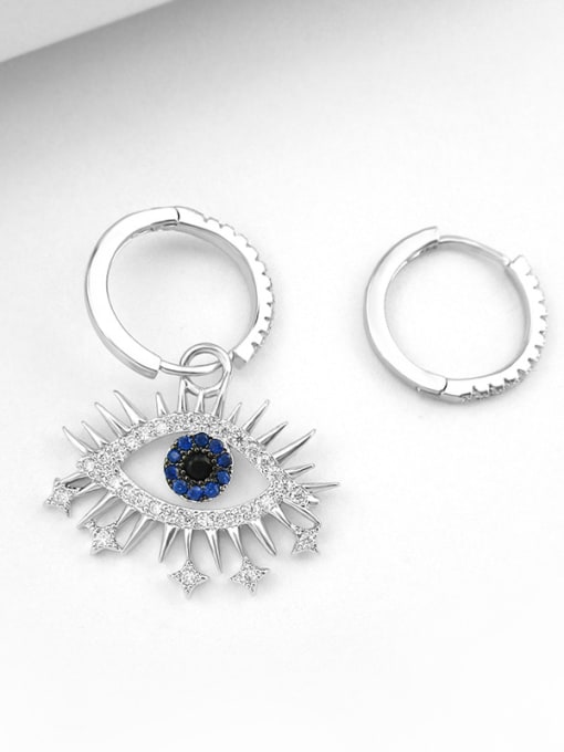 ALI Copper With Platinum Plated Personality  Asymmetry Evil Eye Clip On Earrings 2