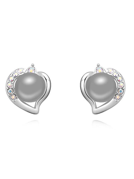 grey Fashion Imitation Pearl Crystals Heart Alloy Stud Earrings