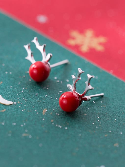 Antler Red Bay Pearl Ear Nail 925 Sterling Silver With  Cute Christmas gift Stud Earrings