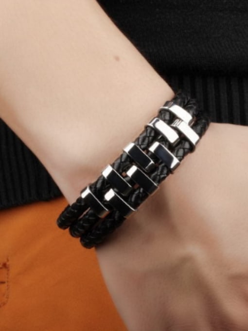 Open Sky Simple Titanium Black Woven PU Men Bracelet 1