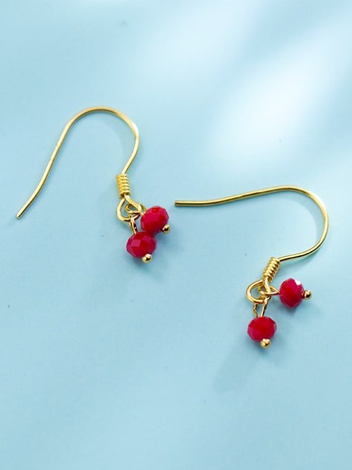 Rosh Temperament Gold Plated Red Beads S925 Silver Drop Earrings