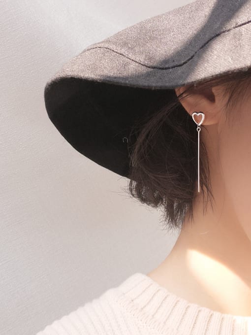 Peng Yuan Simple Hollow Heart Slim Line 925 Silver Stud Earrings 1