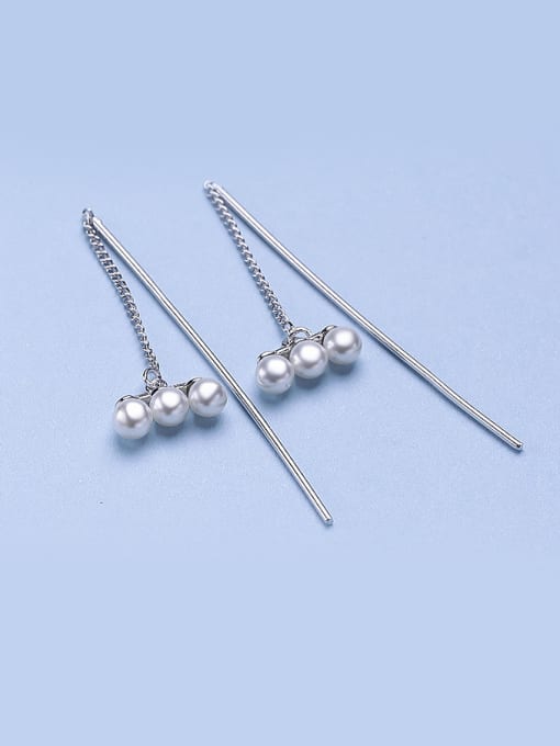 One Silver Temperament Shell Pearl Line Earrings 0