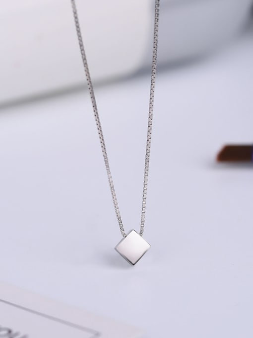 One Silver White Square Necklace 4
