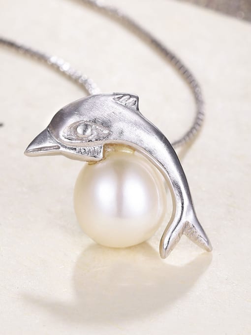 One Silver Dolphin Shaped Freshwater Pearl Pendant 3