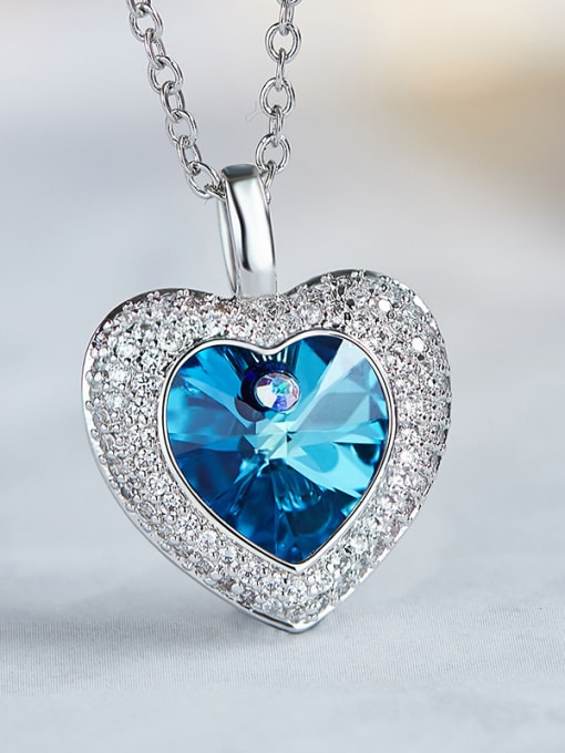 Blue Swarovki Crystals Heart Shaped Necklace