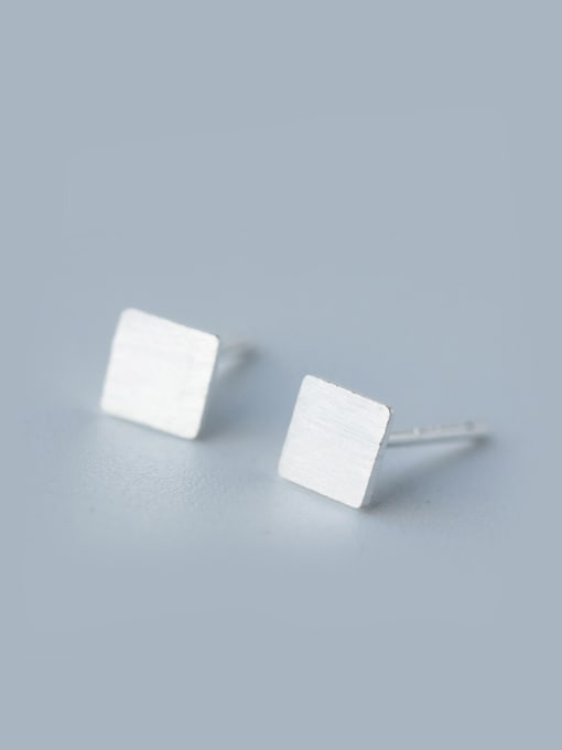 Rosh S925 Silver Retro Minimalist Drawing Square Stud cuff earring 0