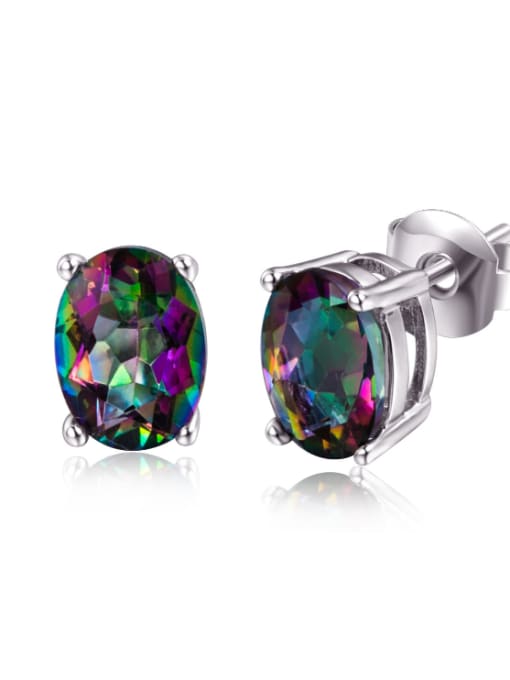 Rainbow White Crystal Colorful Popular Oval Shaped Fashion Stud Earrings