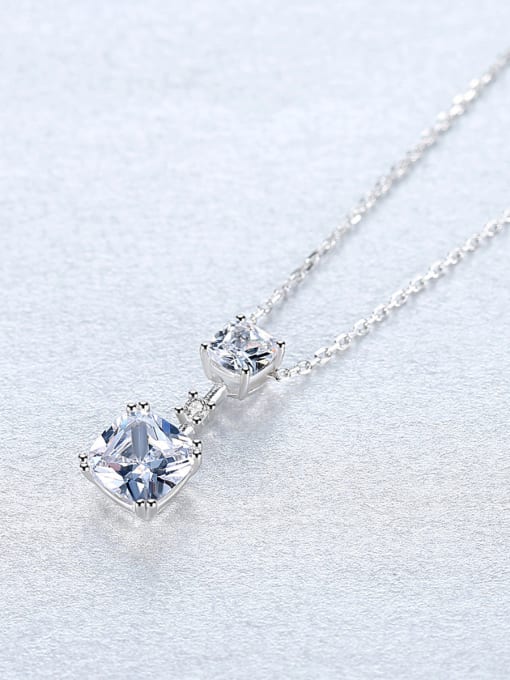 CCUI 925 Sterling Silver With Cubic Zirconia Simplistic Square Necklaces 3