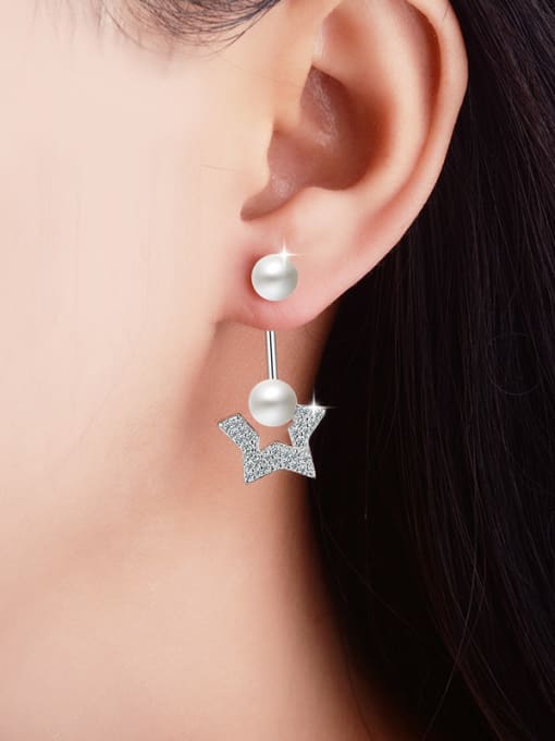 AI Fei Er Fashion Imitation Pearls Cubic Zirconias Star Copper Stud Earrings 1