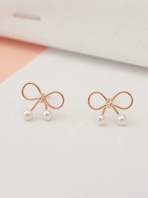 Peng Yuan Lovely Bowknot Freshwater Pearl Stud Earrings 2