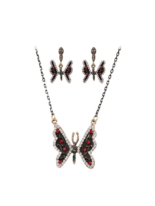Gujin Retro style Personalized Butterfly White Crystals Two Pieces Jewelry Set 0