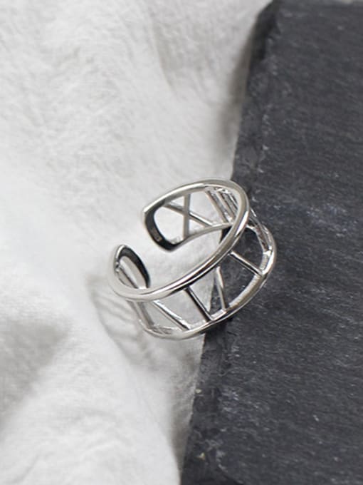 DAKA Simple Roman Numerals Two-band Opening Silver Ring 2