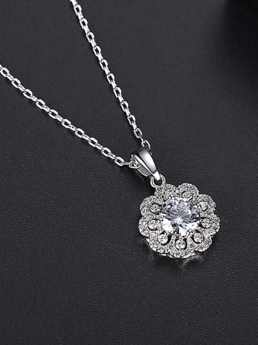 BLING SU Copper With Platinum Plated Cute Flower Necklaces 1