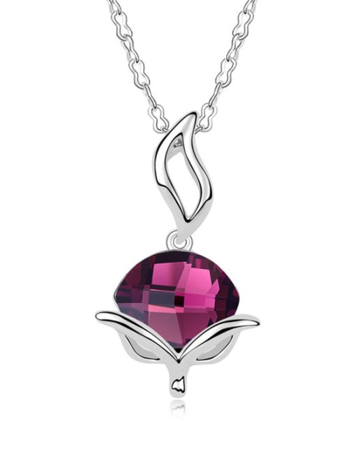 Purple Simple Oval austrian Crystal Fox Pendant Alloy Necklace