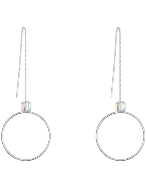 white Simple austrian Crystals Round Alloy Line Earrings